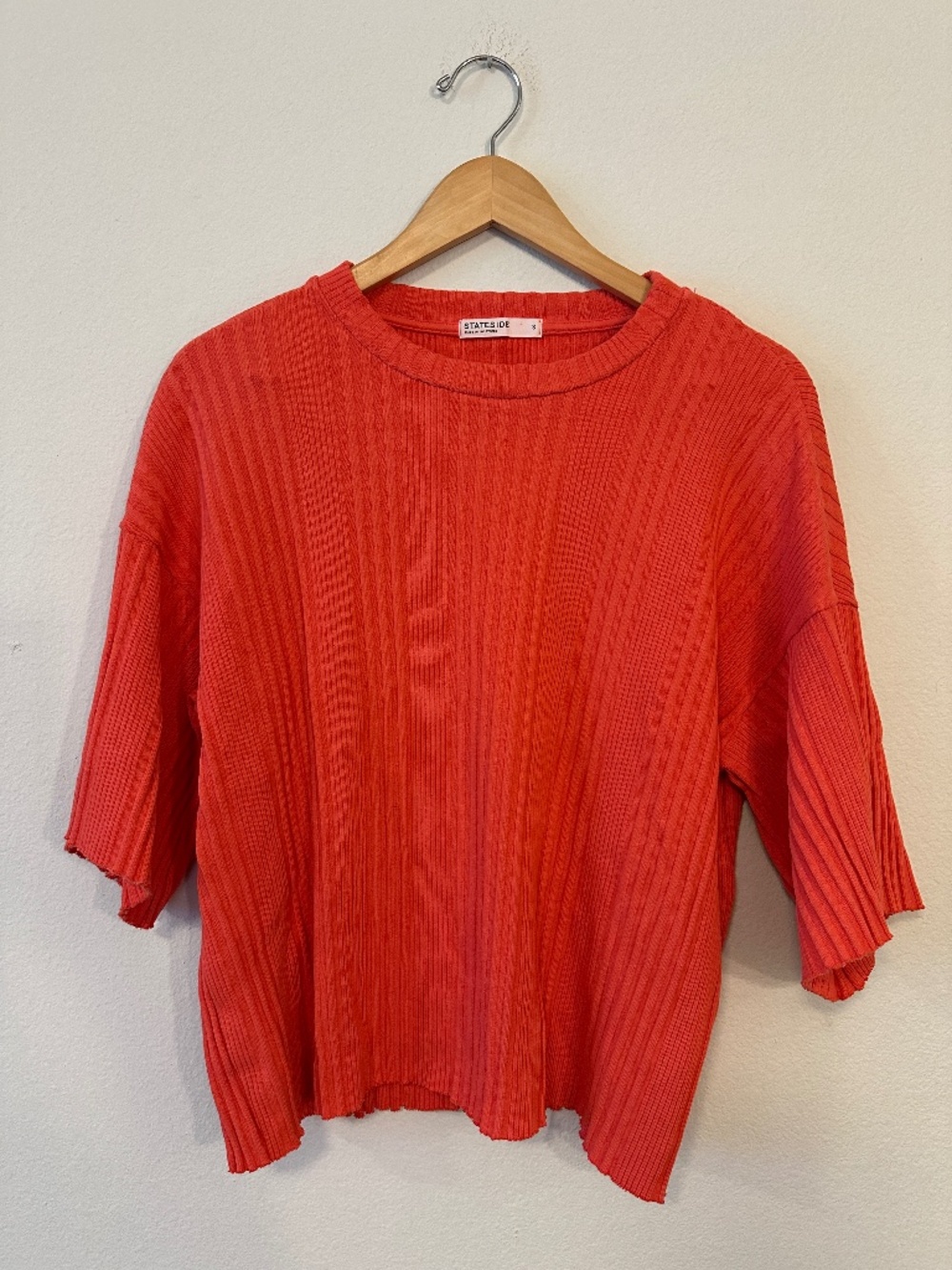 Stateside Coral Orange Ribbed Knit Crewneck Top Small